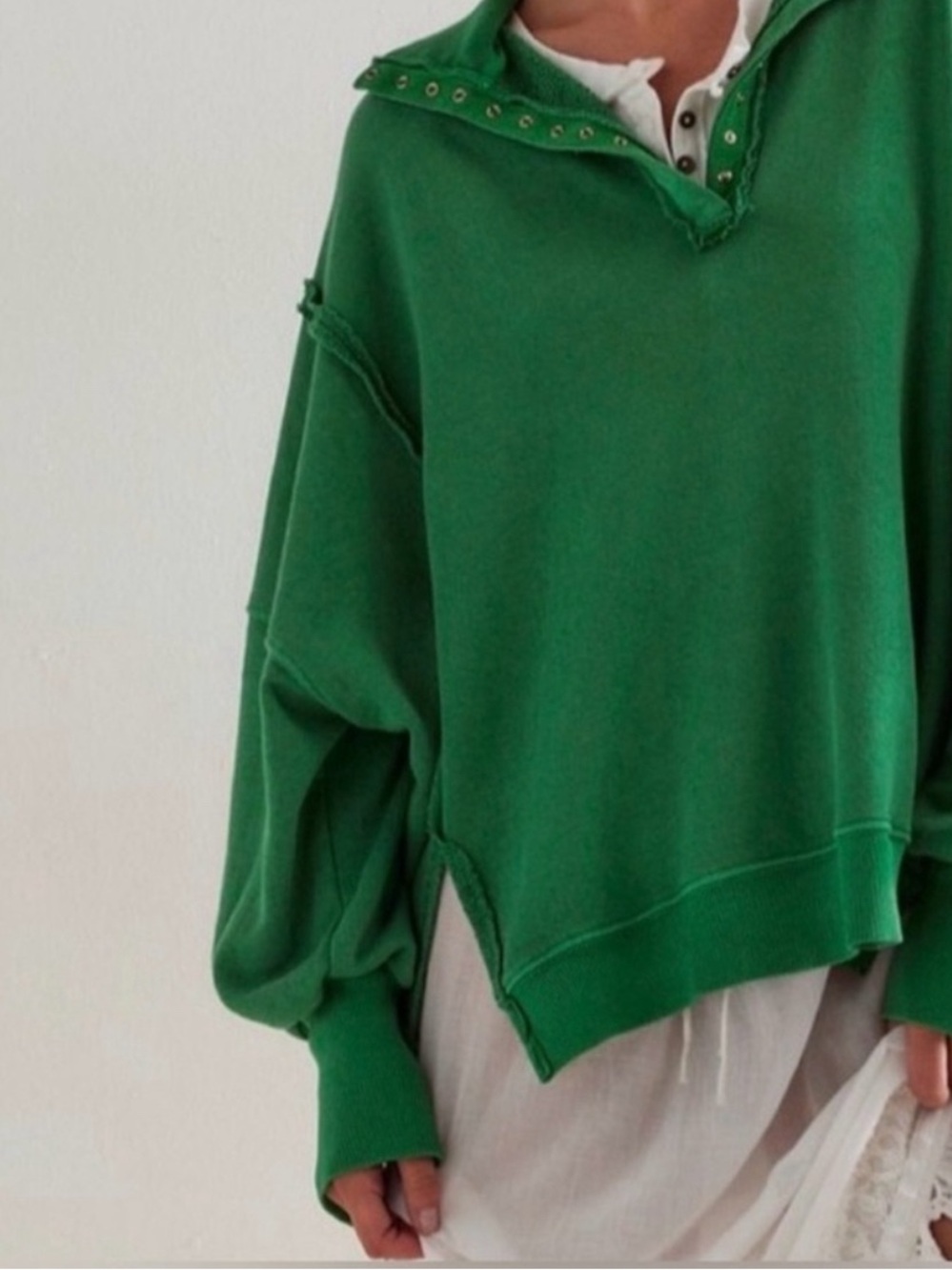 Free People Rolling Hills Green Camden Henley Sweatshirt